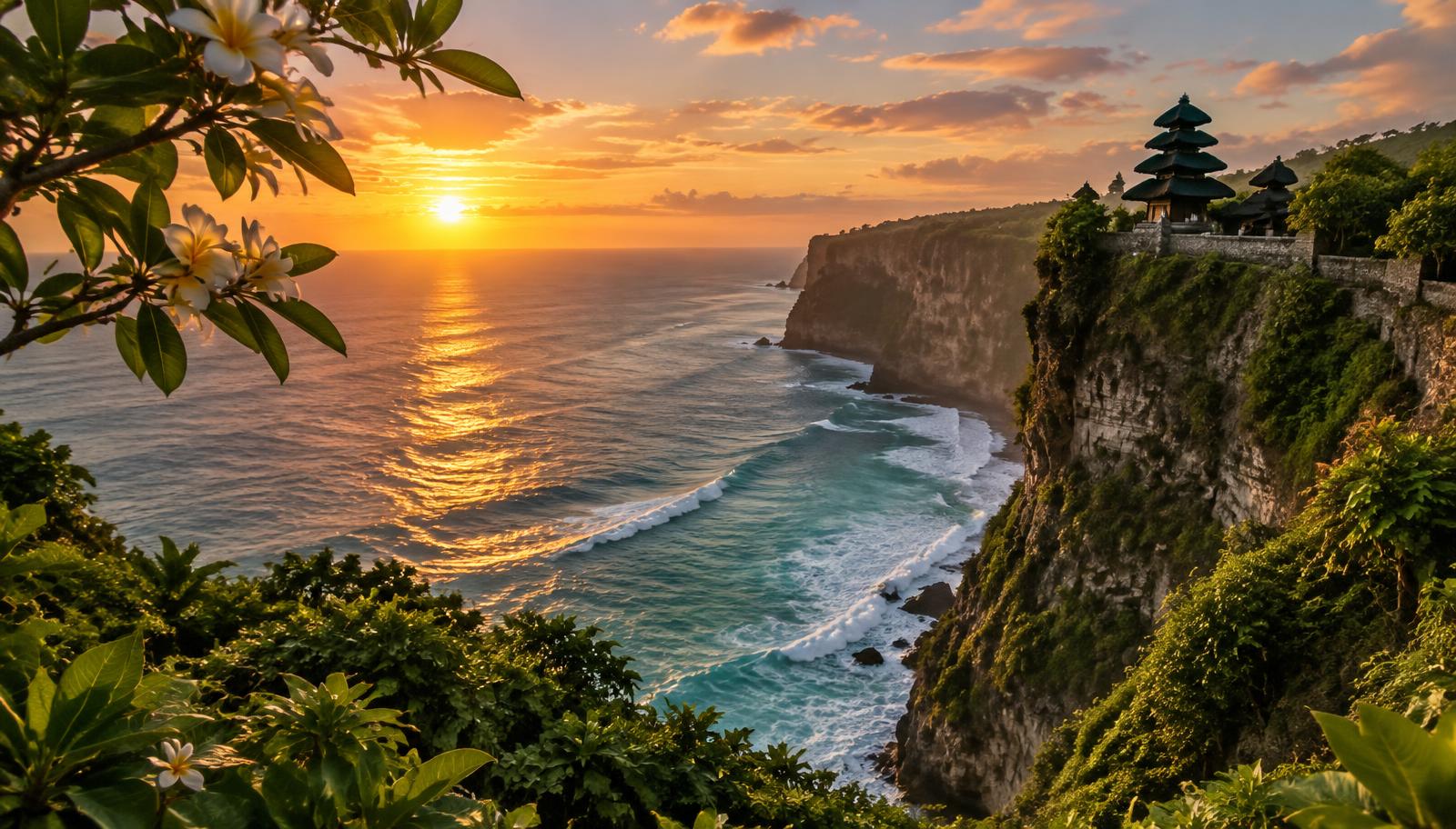 Bali cliff temple at sunset